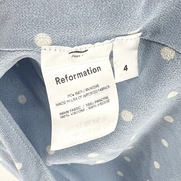 Reformation Kourtney Midi Dress Women’s Size 4 Dewdrop Polka Dot Ruched Slit - Picture 5 of 8